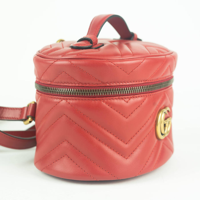 Gucci Matelasse Mini GG Marmont Round Backpack in Red