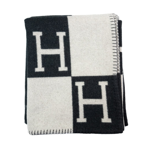 Hermes Avalon Throw Blanket in Écru/Gris Foncé