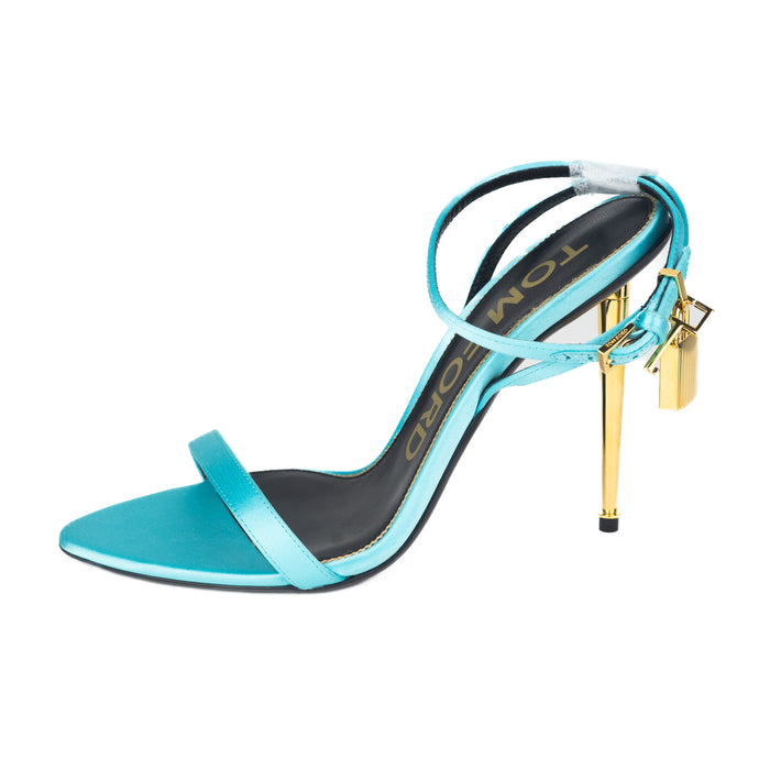 Tom Ford Mirrored Leather Padlock Pointy Naked Sandal in Turquoise