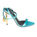 Tom Ford Mirrored Leather Padlock Pointy Naked Sandal in Turquoise