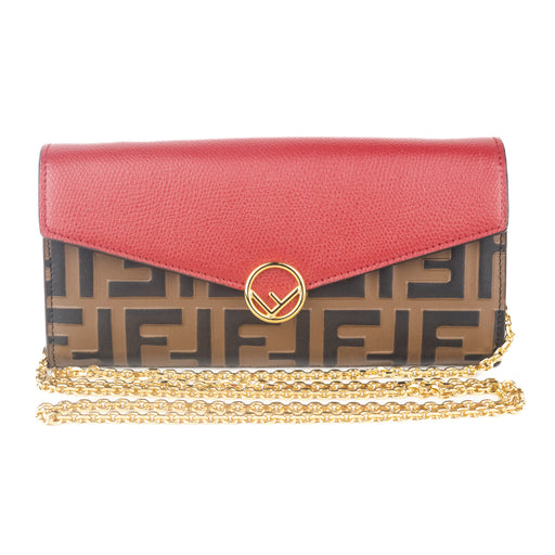 Fendi Continental Wallet with Chain in Red Leather