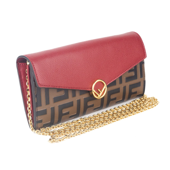 Fendi Continental Wallet with Chain in Red Leather