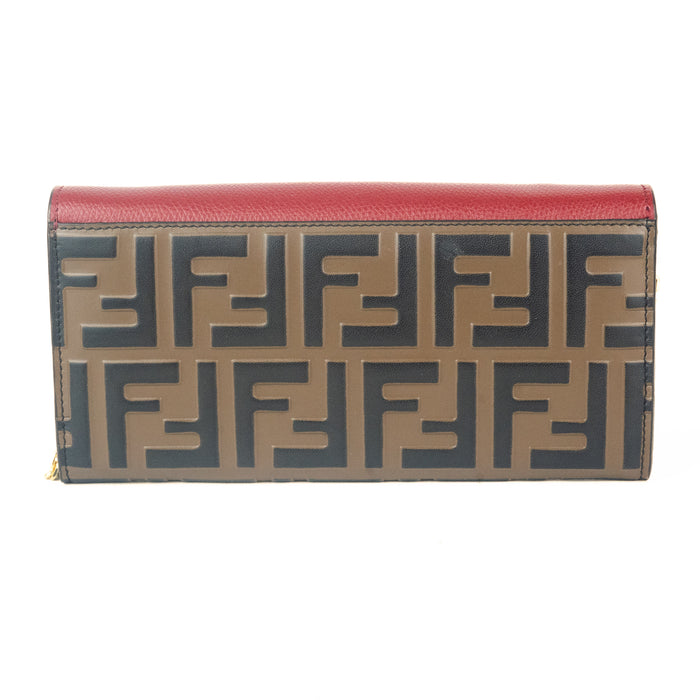 Fendi Continental Wallet with Chain in Red Leather