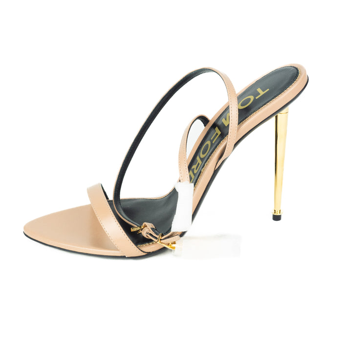 Tom Ford Mirrored Leather Padlock Pointy Naked Sandal in Flesh