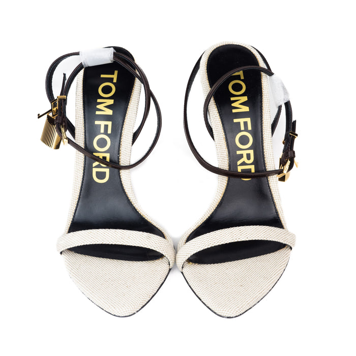 Tom Ford Cotton Canvas Padlock Pointy Naked Sandal in Mahogany