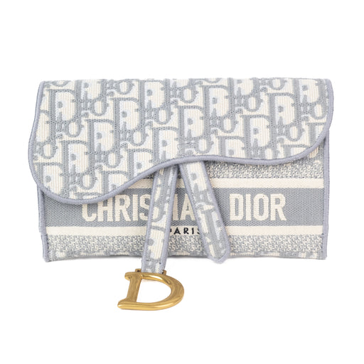 Dior Saddle Slim Pouch in Gray Dior Oblique Embroidery