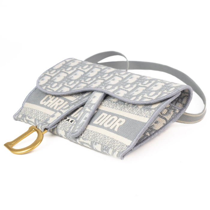 Dior Saddle Slim Pouch in Gray Dior Oblique Embroidery