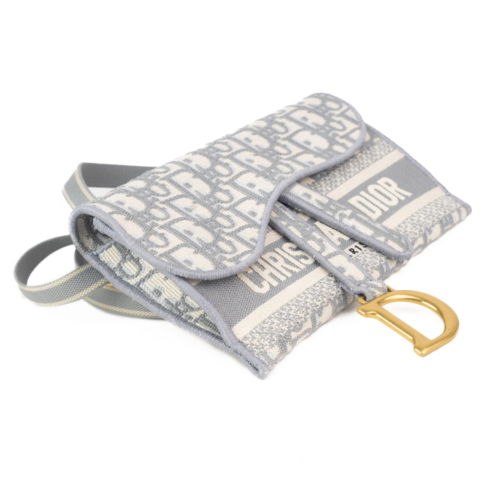 Dior Saddle Slim Pouch in Gray Dior Oblique Embroidery