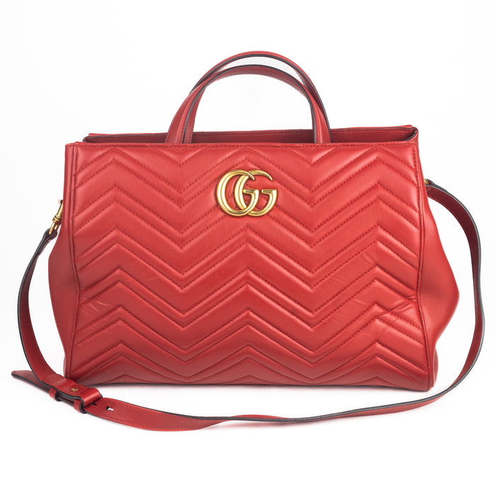 Gucci Calfskin Matelasse Small GG Marmont Tote Hibiscus Red