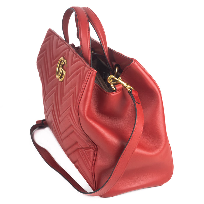 Gucci Calfskin Matelasse Small GG Marmont Tote Hibiscus Red