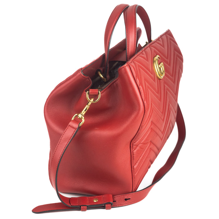 Gucci Calfskin Matelasse Small GG Marmont Tote Hibiscus Red