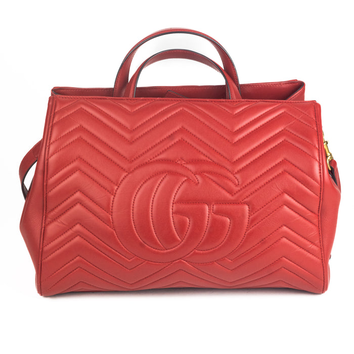 Gucci Calfskin Matelasse Small GG Marmont Tote Hibiscus Red