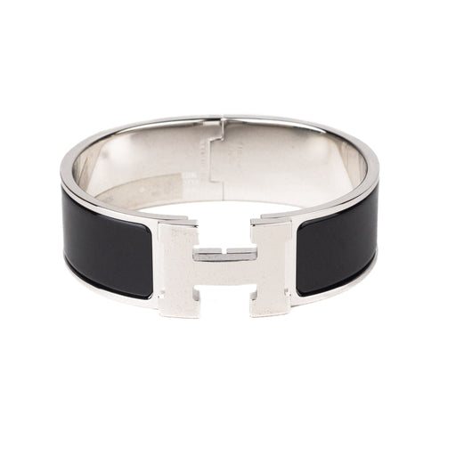 Hermes Clic Clac H Bracelet in Black with Silver Hardware