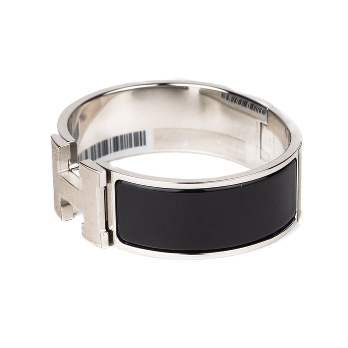 Hermes Clic Clac H Bracelet in Black with Silver Hardware