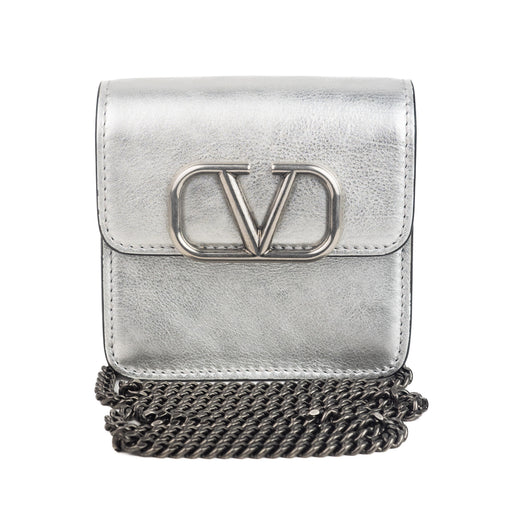 Valentino Garavani Vsling Crossbody Mini Chain Wallet Silver 