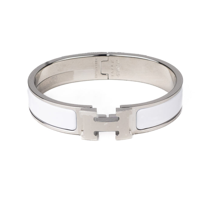 Hermes Clic H Bracelet in White with Silver Hardware