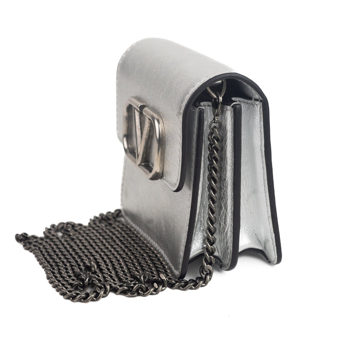 Valentino Garavani Vsling Crossbody Mini Chain Wallet Silver 