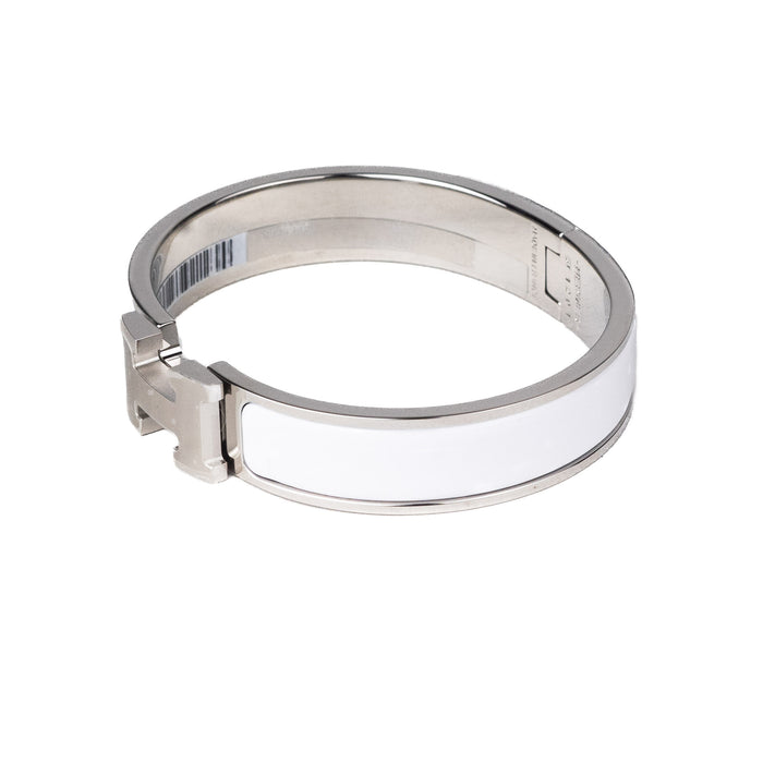 Hermes Clic H Bracelet in White with Silver Hardware