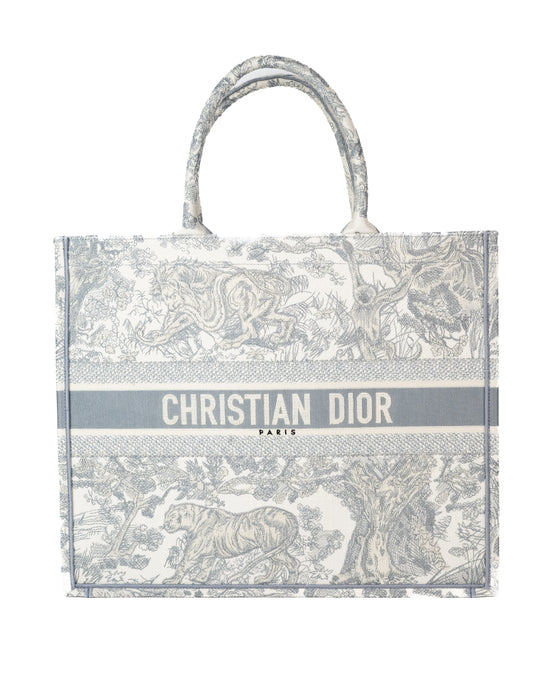 Dior Book Tote in Gray Toile de Jouy Embroidery
