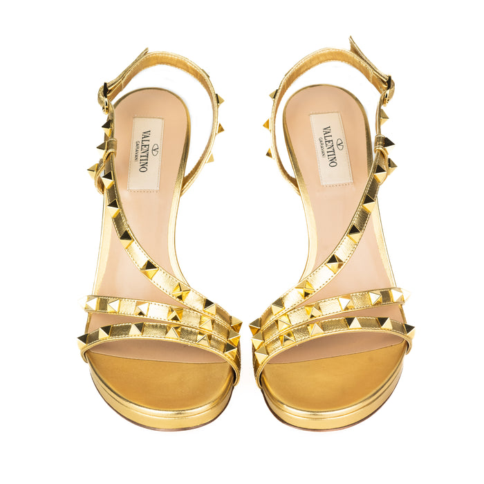 Valentino Tripple Strap Slingback in Metallic Gold