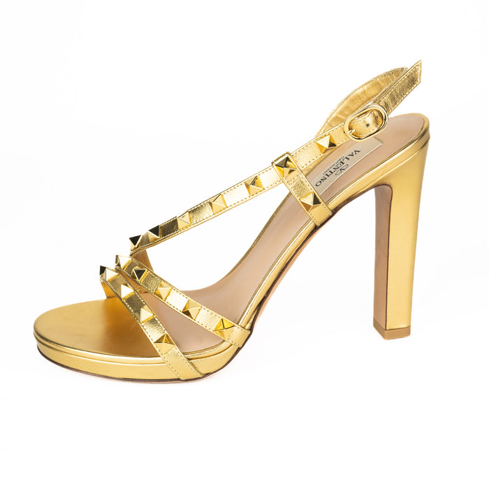 Valentino Tripple Strap Slingback in Metallic Gold