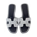 Hermes Oran Sandals in Black with Silver Crystal Beads