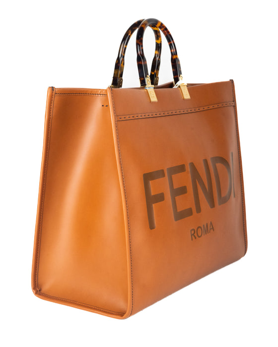 Fendi Large Sunshine Shopper Bag in Brown Leather