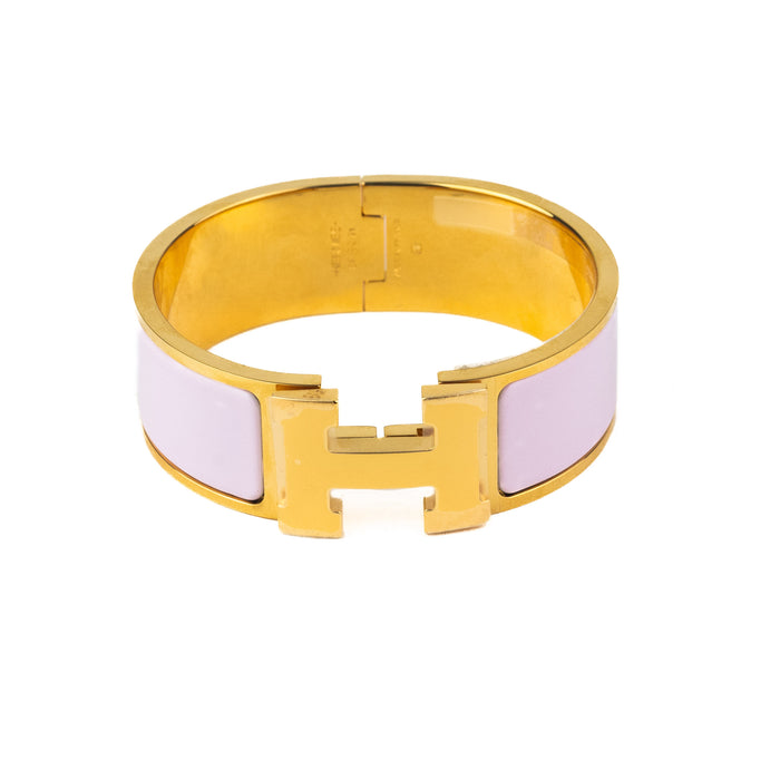 Hermes Clic Clac Bracelet in Rose Dragée with Gold Metal