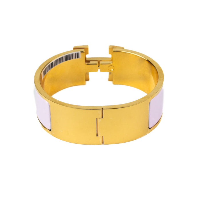Hermes Clic Clac Bracelet in Rose Dragée with Gold Metal