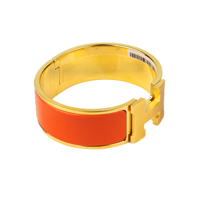 Hermes Clic Clac Bracelet in Orange with Gold Metal