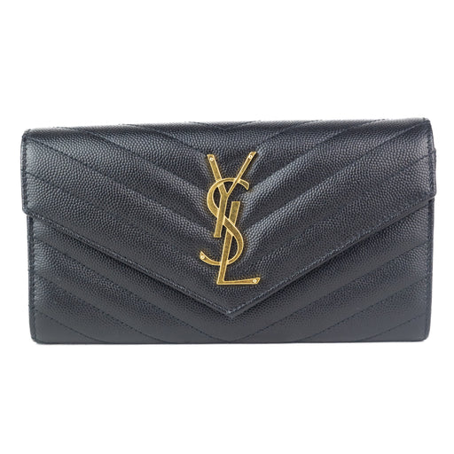 Saint Laurent Large Flap Wallet in Black Leather with Gold Hardware