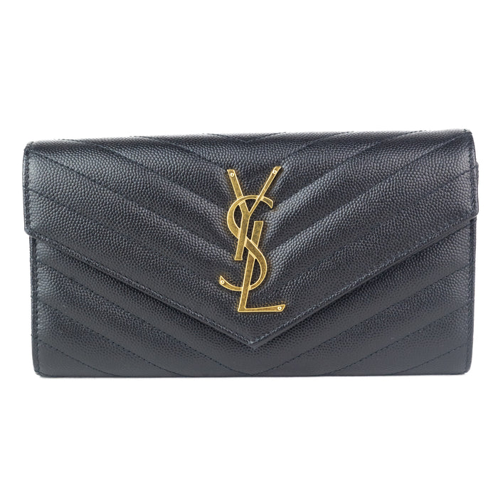 Saint Laurent Large Flap Wallet in Black Leather with Gold Hardware
