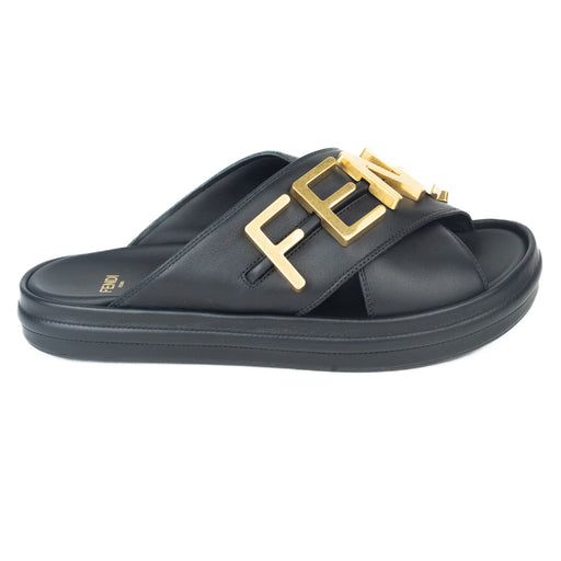 Fendi Fendigraphy Black Leather Slides