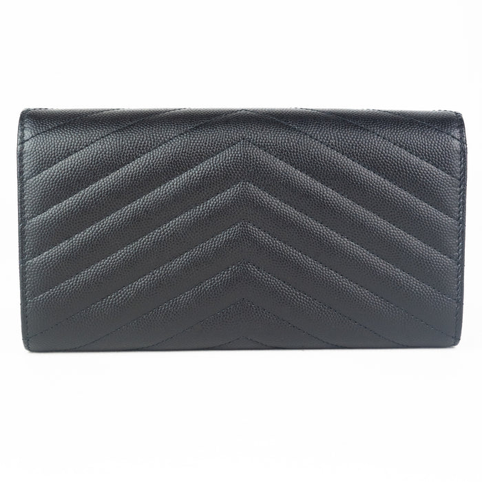 Saint Laurent Large Flap Wallet in Black Leather with Gold Hardware