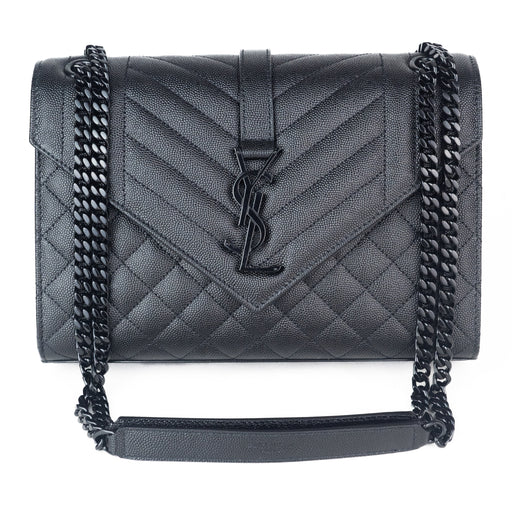 Saint Laurent Medium Tre-Quilt Leather Envelope Bag in All Black