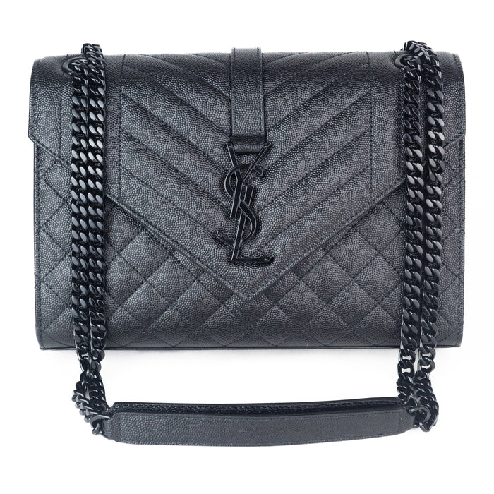 Saint Laurent Medium Tre-Quilt Leather Envelope Bag in All Black