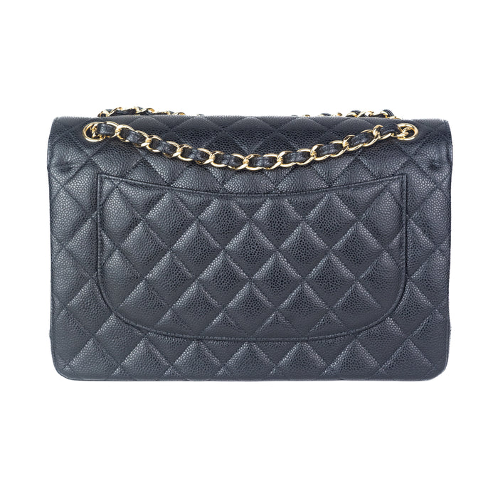 Chanel Large Classic Handbag in Black Grained Calfskin and Gold-Tone Metal