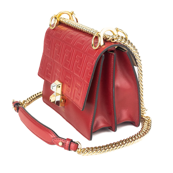 Fendi Small Red Leather Zucca Kan Bag