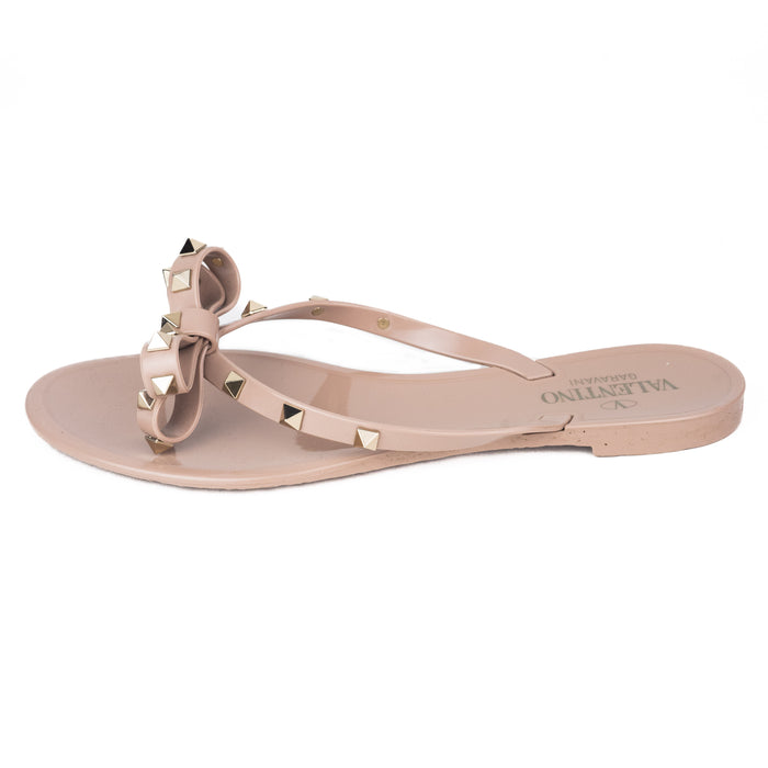 Valentino Rockstud PVC Flat Thong Sandals in Nude