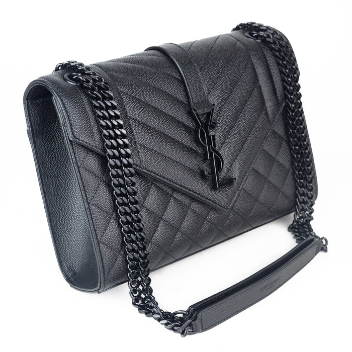 Saint Laurent Medium Tre-Quilt Leather Envelope Bag in All Black