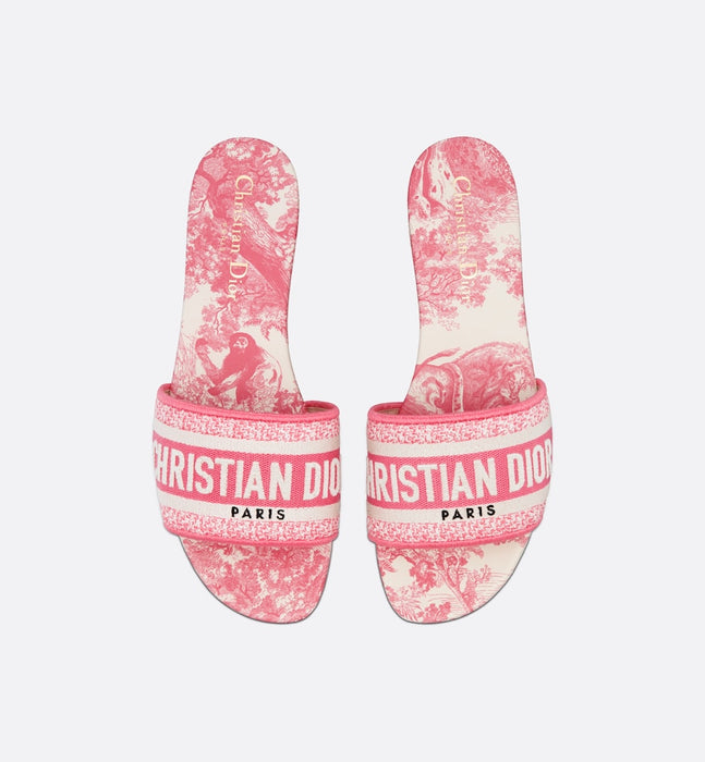 Dior Dway Slides in Peony Pink Toile de Jouy Embroidered Cotton