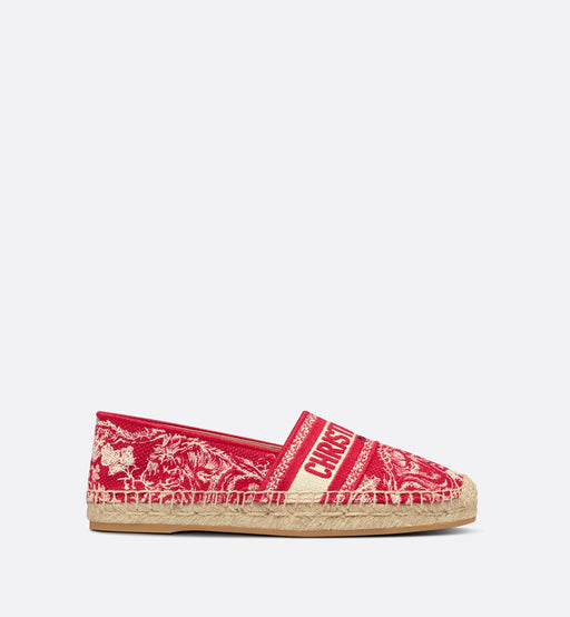 Dior Granville Espadrille in Raspberry Toile de Jouy Reverse Embroidered Cotton