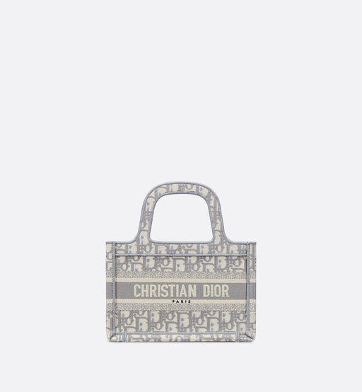 Dior Mini Book Tote in Gray Oblique Embroidery