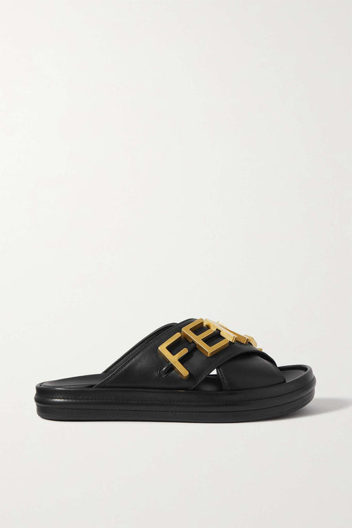 Fendi Fendigraphy Black Leather Slides