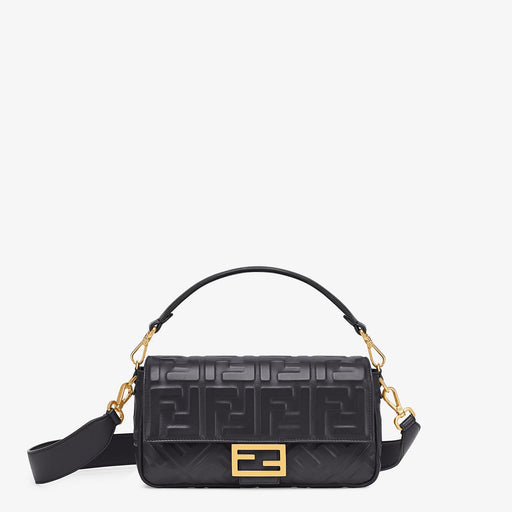Fendi Nappa FF Baguette in Black Leather