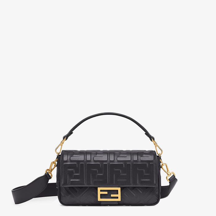 Fendi Nappa FF Baguette in Black Leather