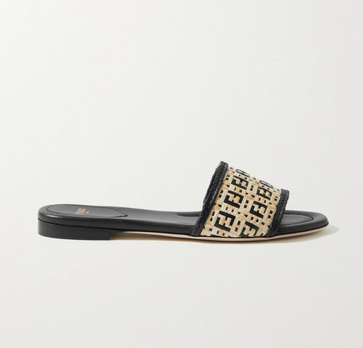 Fendi Woven Raffia Sandals in Black