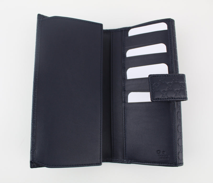 GUCCI NAVY BLUE GG LEATHER CONTINENTAL FLAP WALLET