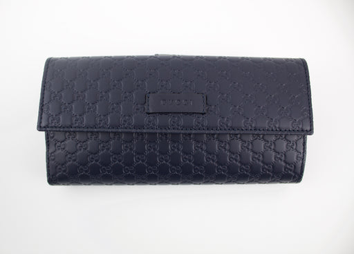 GUCCI NAVY BLUE GG LEATHER CONTINENTAL FLAP WALLET