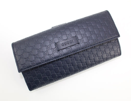 GUCCI NAVY BLUE GG LEATHER CONTINENTAL FLAP WALLET